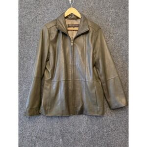 Marc New York Andrew Marc Jacket Womens Large Green Leather Zip Front Lined